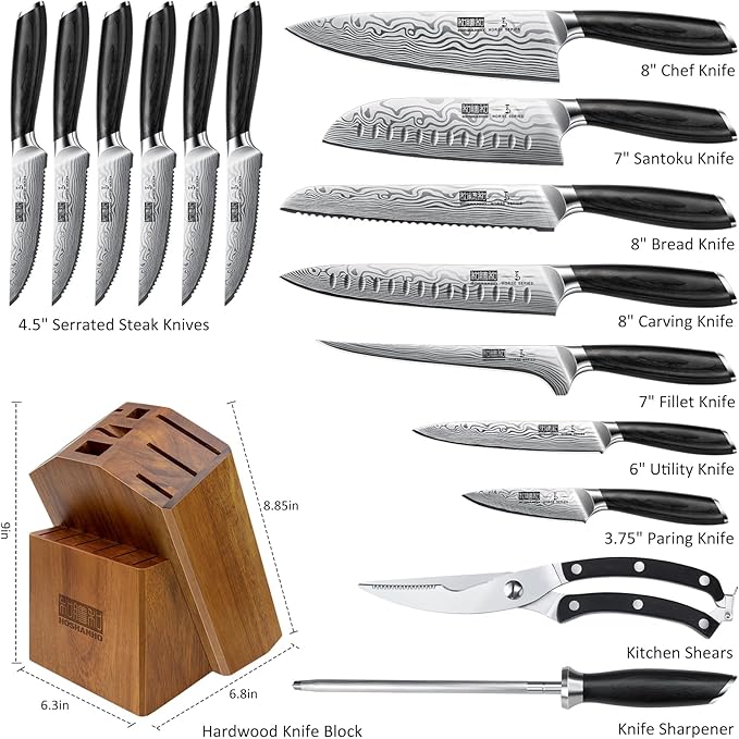 HOSHANHO 16-Piece Knife Set with Block, Ultra Sharp Kitchen Knife Block Set