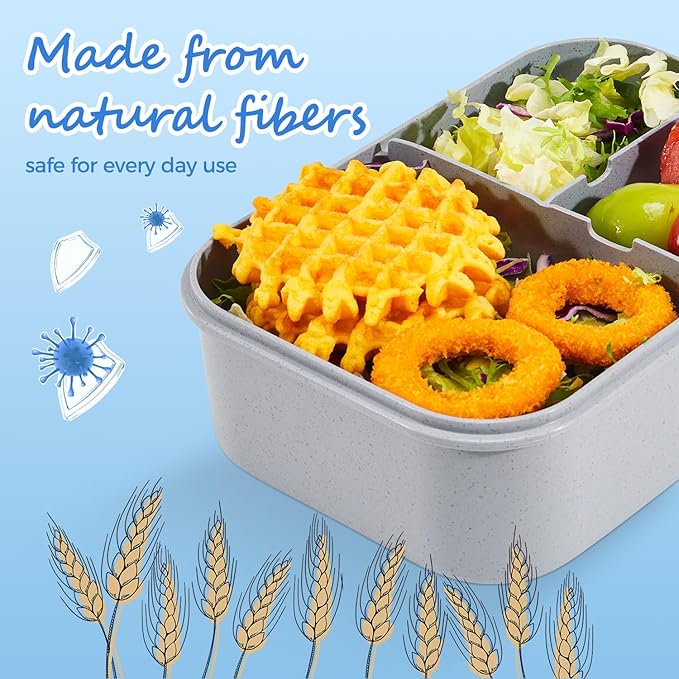 MISS BIG® Large Bento Lunch Box for Adults, 1900ml, 3 Compartments, Gray