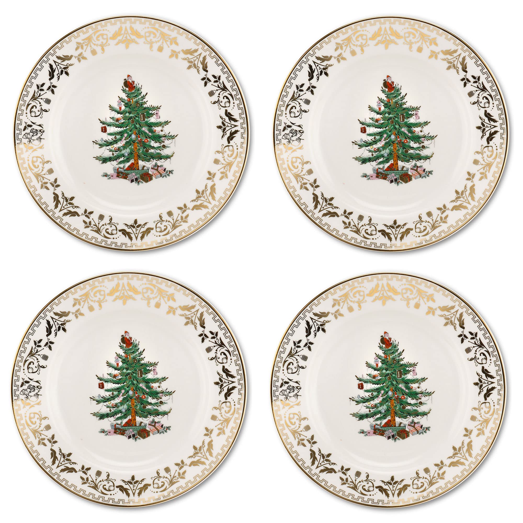 Spode Christmas Tree Gold Salad Plates, Set of 4 - Holiday Dinnerware