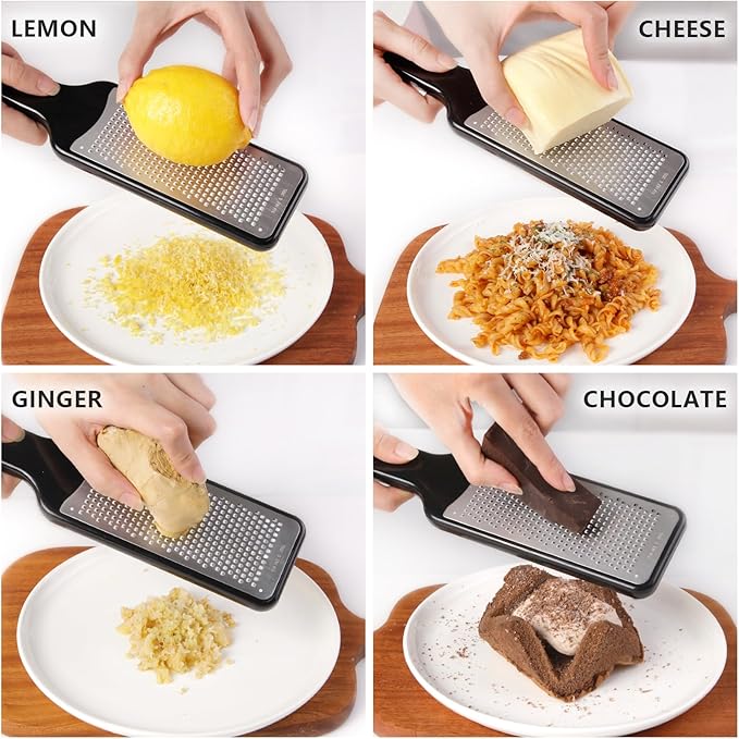 LHS Citrus Lemon Zester & Cheese Grater with Container - Zester Grater with Handle for Parmesan Cheese, Ginger, Garlic, Nutmeg, Chocolate, Fruits, with Anti-Slip Base, Dishwasher Safe