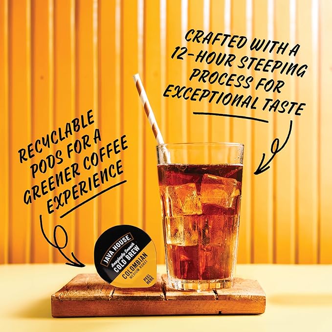 JAVA HOUSE Medium Roast Colombian Cold Brew Capsules, 1.35 Fluid Ounces (48 Count) Peel and Pour, TSA Approved, Travel Friendly Cold Brew, Hot or Iced, Instant Coffee Concentrate
