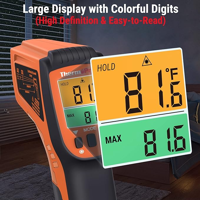 TempPro TempScan Infrared Thermometer Gun with 2 Laser for Pizza Oven Grill