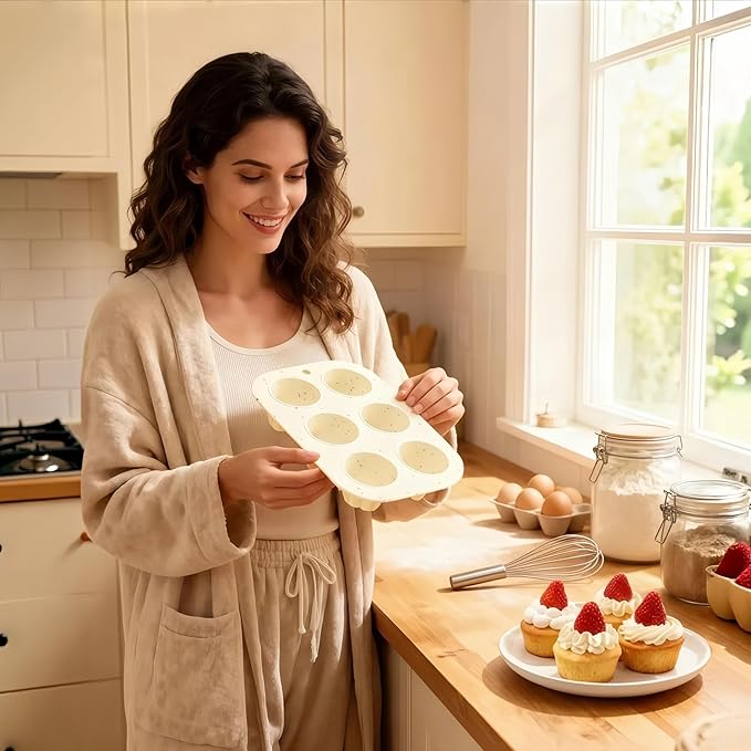 Firstfooby 2 Pack Silicone Muffin Pan for Baking, Regular Size Nonstick Cupcake Pan, 6-Cup Silicone Muffin Tin BPA Free Dishwasher Safe, Great for Muffin Cupcake Brownie Egg Tart