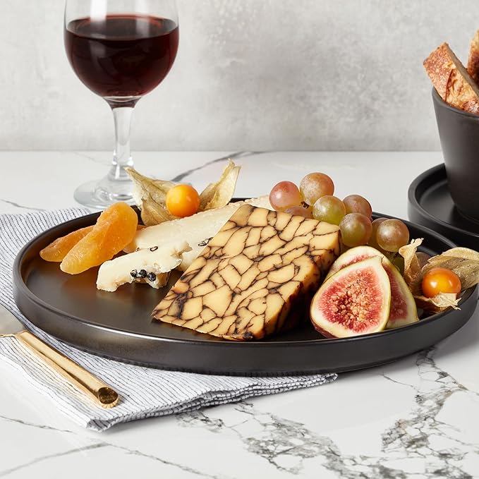 Stone Lain Celina Stoneware 32 Piece Modern Dinnerware Set, Plates and Bowls, Black Matte, Service for 8, Microwave & Dishwasher Safe