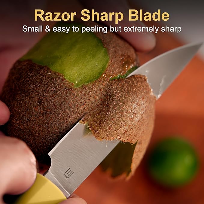 Butterfork 3.5 Inch Paring Knife, AR-RPM9 Steel Fruit Vegetable Knife with Ergonomic ABS Handle Oak Sheath, Ultra Sharp Kitchen Knife for Peeling Coring Cutting, Gift for Home Chefs