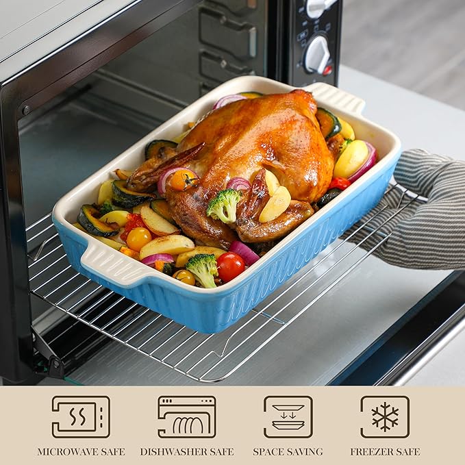 MALACASA Casserole Dishes for Oven, Ceramic Bakeware Set of 4, Blue
