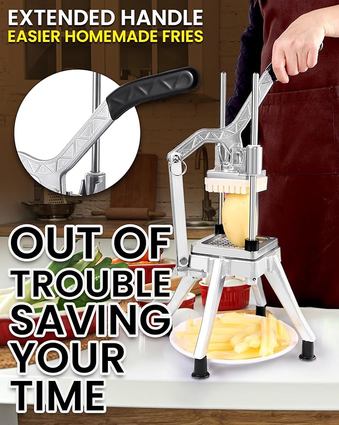 Ezcasch French Fry Cutter with 4 Blades(1/4", 3/8", 1/2", 8-wedge slice)