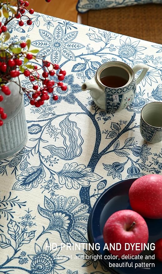 ISAENNE Designer Vintage Linen Square Tablecloth,67"x67"-Ruyi B