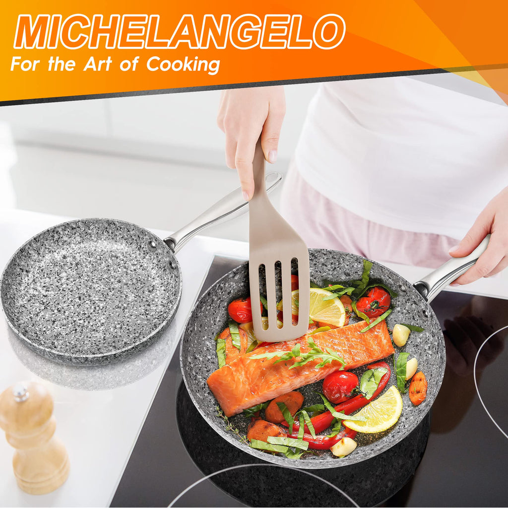 MICHELANGELO Granite Frying Pan with Lid, Nonstick 12 Inch Frying Pan with Non toxic Granite Coating, Induction Compatible