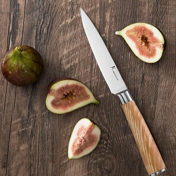 kangdelun Ultra Sharp 4-Piece Chef Knife Set, 50Cr15MoV High-Carbon Stainless Steel, Torrefied Natural Ash Wood Handles, Magnetic Gift Box