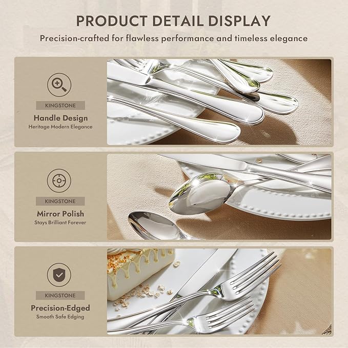 18/10 Stainless Steel Silverware Set for 8, 40 Piece Teardrop Flatware Set