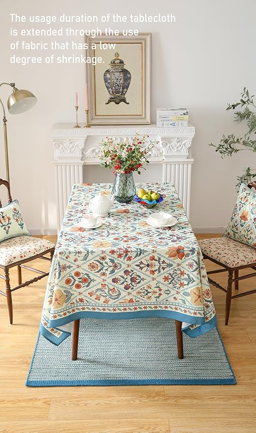 ISAENNE Designer Elegant Linen Rectangular Tablecloth,71"x55"-Floralsea A