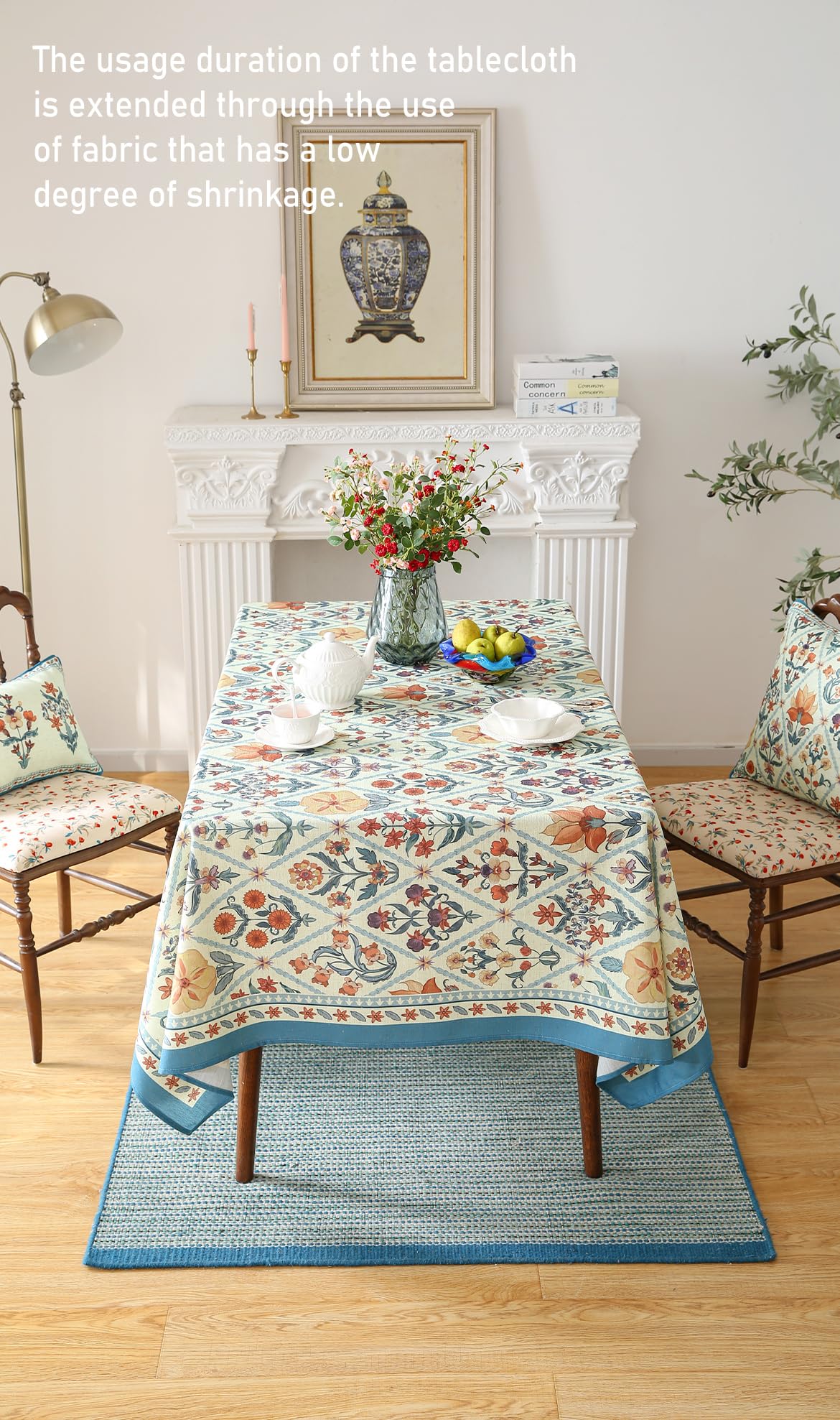 ISAENNE Designer Elegant Linen Rectangular Tablecloth,110"x63"-Floralsea A