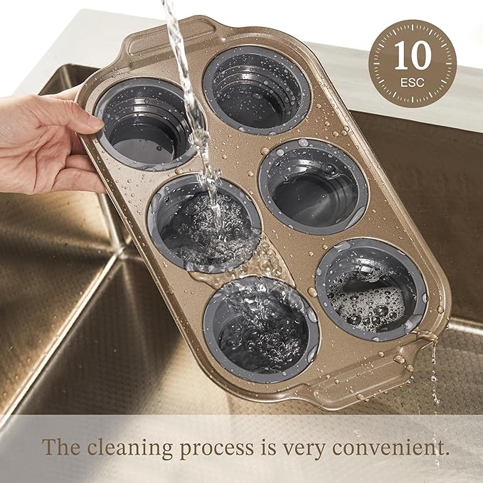 LCKitchen 2-Pack Foldable Nonstick Silicone Baking Pans, 6 Cups for Baking Muffins, Egg Bite, Brownies. Easy to pop and clean. Dishwasher Safe BPA Free.