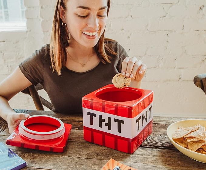Minecraft TNT Block 6-Inch Ceramic Cookie Jar Container With Lid | Kitchen Storage For Snacks
