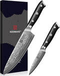 KEEMAKE Damascus Kitchen Knife Set, 2PCS Ultra Sharp 67-Layer Damascus Steel Chef Knife with G10 Non-Slip Handle, Elegant Box for Men Husband