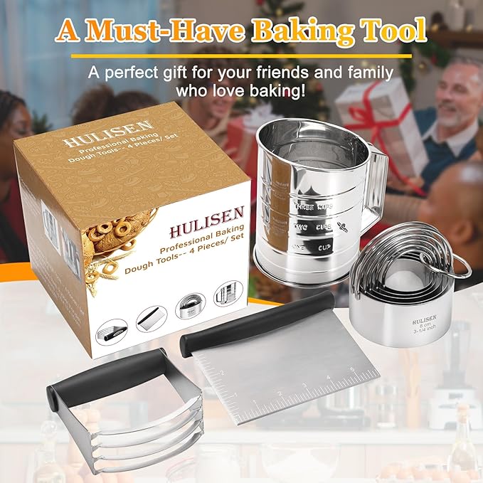 HULISEN 5-Pc Biscuit Cutters, Flour Sifter, Pastry Scraper, Dough Blender