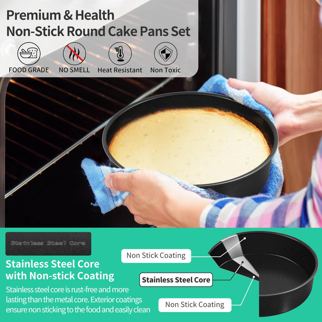 P&P CHEF 8 Inch Cake Pan Set of 3, Non-Stick Round Cake Pans