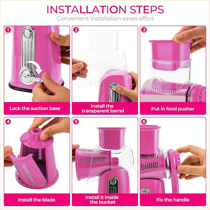 SUSTEAS Rotary Cheese Grater 5 Blades,Kitchen Mandoline Vegetable Slicer