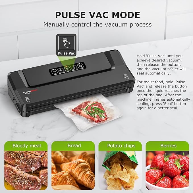 Bonsenkitchen Vacuum Sealer Machine With 5 Vacuum Bags,Black