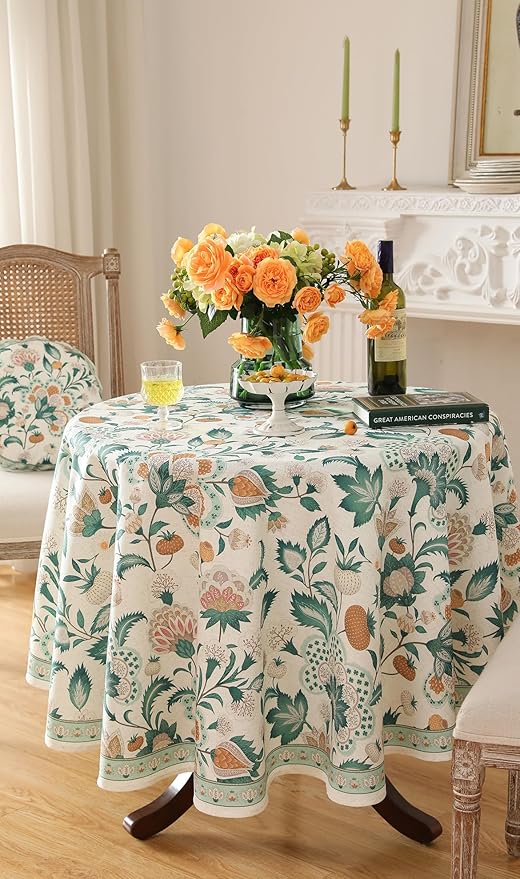 patdrea Vintage French Linen Tablecloth,Round,Diameter 67"-Tree Life