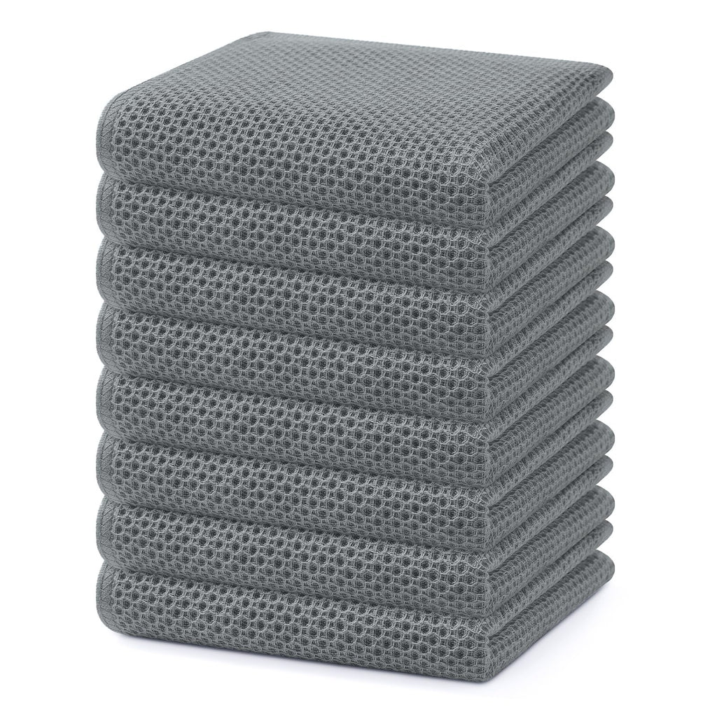 Homaxy 100% Cotton Waffle Weave Kitchen Dish Towels, Ultra Soft Absorbent Quick Drying Cleaning Towel, 13 x 28 Inches, 8-Pack, Grey