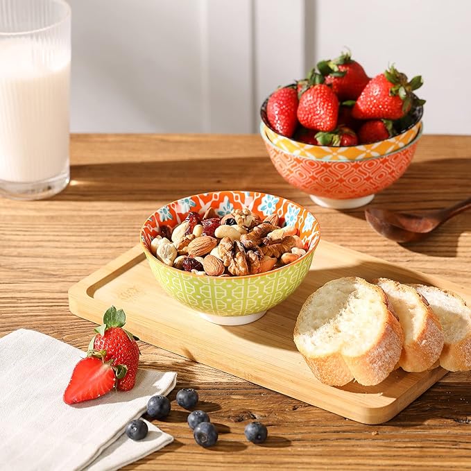 Metahom Dessert Bowls, Small Colorful Bowls 10 Oz, Ceramic Bowl Set for Ice Cream, Decorative Bowls for Snack Soup Condiments, Side Dishes, Set of 6
