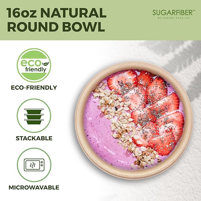16oz Compostable Paper Bowls Disposable Round Natural Soup Bowls, 125 Count