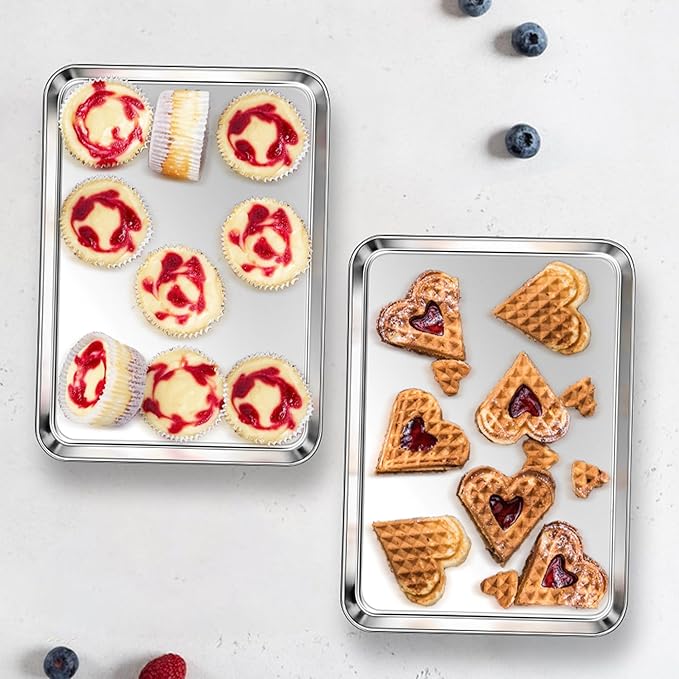 Homikit 2 Pack Small Stainless Steel Baking Sheet Set, Non Toxic