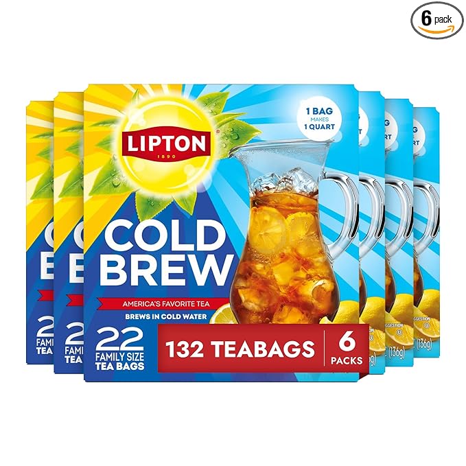 Lipton Cold Brew Black Tea Bags, Family Size,132 Total Bags (22 Ct 6-Pack)