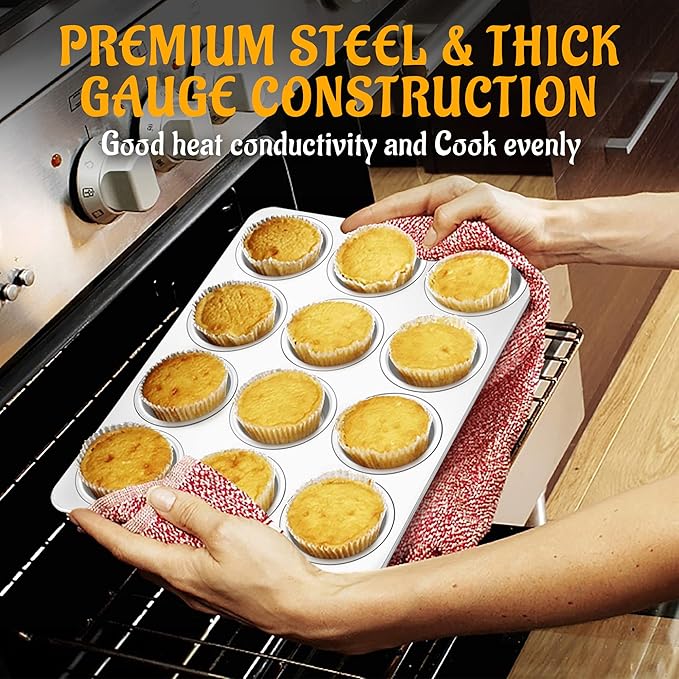 E-far Muffin Pan 12-Cup, Stainless Steel Cupcake Pan for Oven