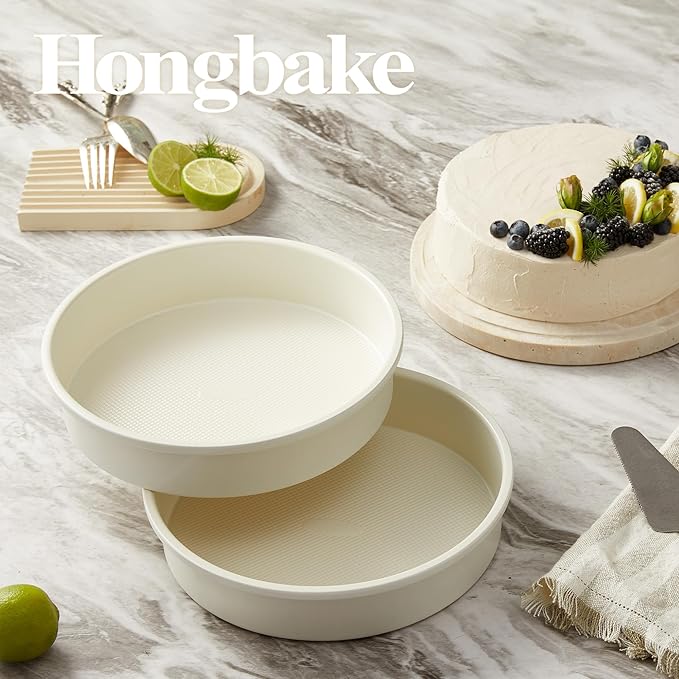 HONGBAKE Ceramic Nonstick 9” Round Cake Pans, Heavy-Duty Aluminized Steel