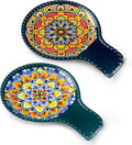 vancasso 7.7 Inch Ceramic Spoon Rest Set of 2, Bohemian Spoon Holder, Dark