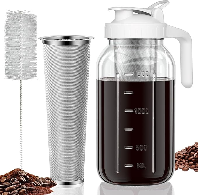 JunVpic Cold Brew Coffee Maker, 64 oz Glass Mason Jar Pitcher
