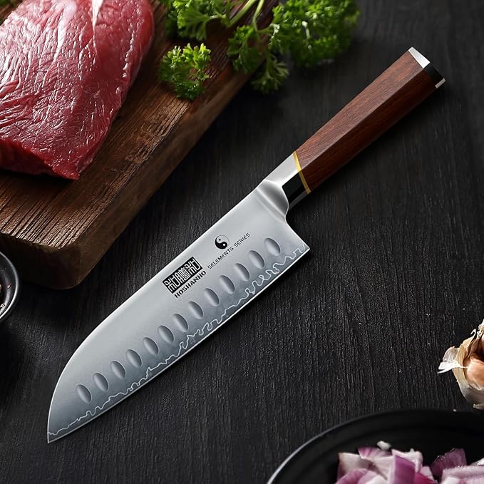 HOSHANHO Santoku Knife 7", Razor Sharp Kitchen Knife with Rosewood Handle