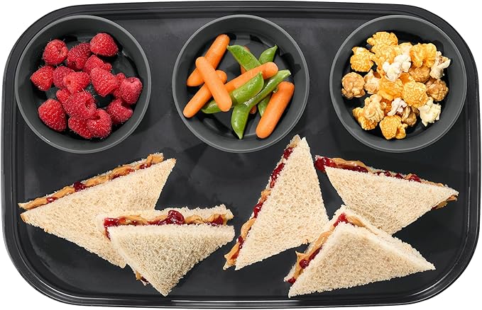 madesmart dipware 3 Bowl Serving Tray, Stackable & Removable Dip Bowls for Charcuterie, Guacomole, Snacks, Veggies, Premium Dishwasher & Microwave Safe, Multipurpose Plate & Bowl, Carbon