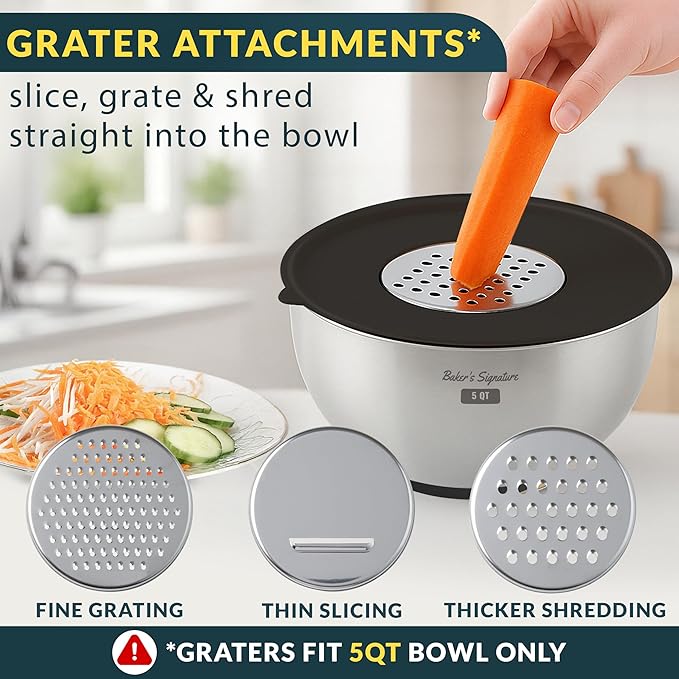 Stainless Steel Mixing Bowls with Lids Set of 5, 3 Graters, Black