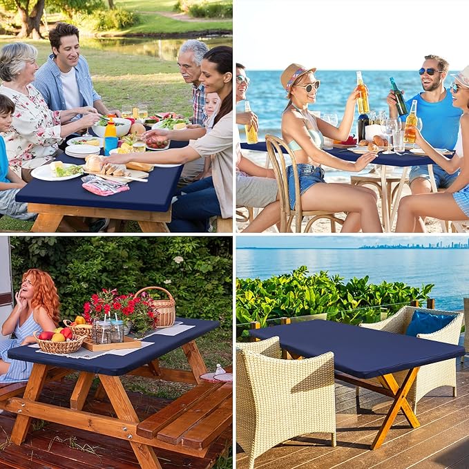 homing Rectangle Table Cloth Cover, Water-Resistant Polyester Elastic Fitted Tablecloth, Fits for 6 Foot Folding Tables, Washable Table Protector for Picnic, Camping, Outdoor (Navy Blue, 30" x 72")