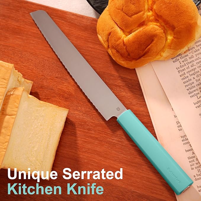 Butterfork 7.5" Serrated Bread Knife for Homemade Bread, Razor Sharp AR-RPM9 Steel & Innovative Wavy Edge, Professional Serrated Knife for Sourdough Bread Cake, Gift for Baker Home Chefs