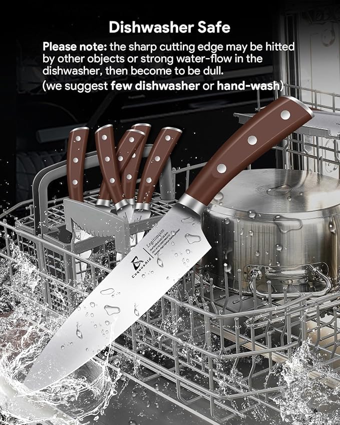 CoquusAid Knife Set, Upgrade 15 Pcs Knife Block Set with Widened Ventilated Slot, German Stainless Steel Kitchen Knives Set with Sharpener, Professional Chef Knives Set, Full Tang Ergonomic Handle