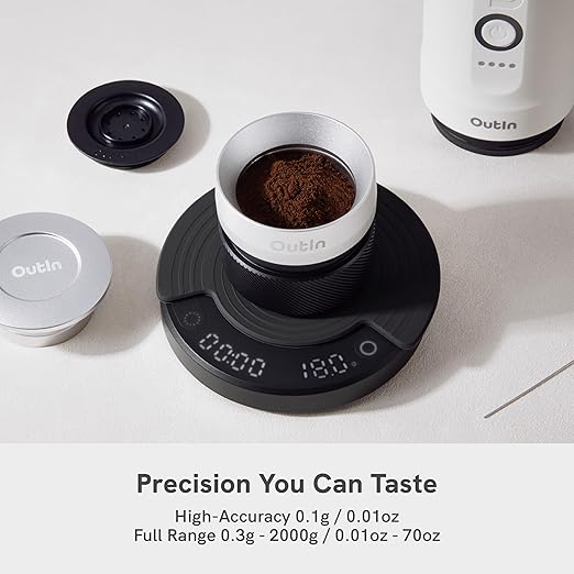 OutIn Claro Portable Coffee Scale, Timer Function, Rechargeable