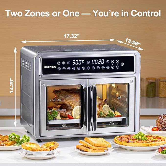 HotKing Dual-Zone Air Fryer Toaster Oven Combo, 28 QT XL Convection Oven