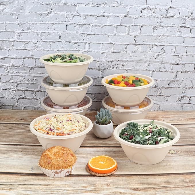 JAYEEY 33 oz Disposable bowls with lids food storage Plant Fibers 50 Pack