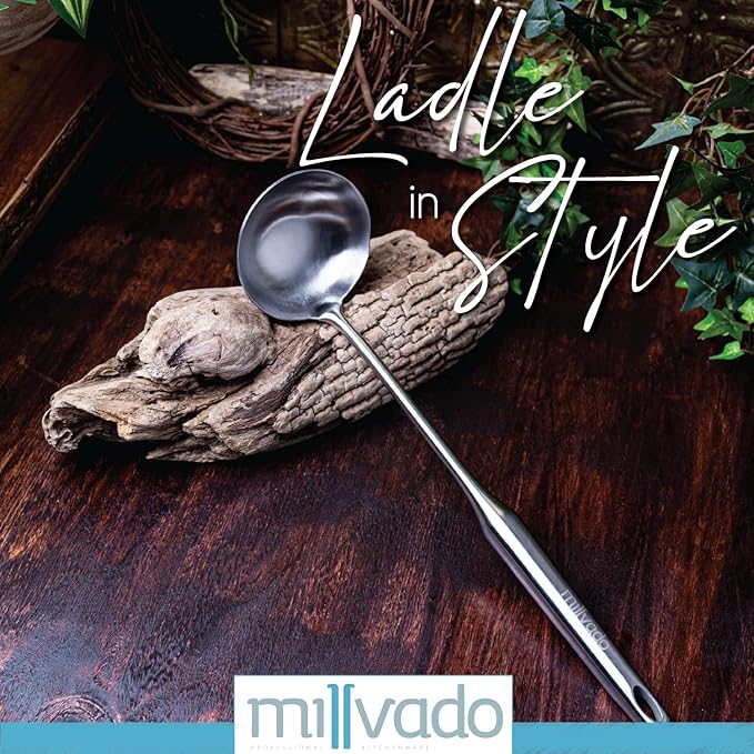 Soup Ladle, PrStainless Steel Ladle, 15" Ladles for Serving or Cooking, Premium Quality, Dishwasher Safe, Heavy Duty Durable Metal, 4 Ounce Kitchen Ladel