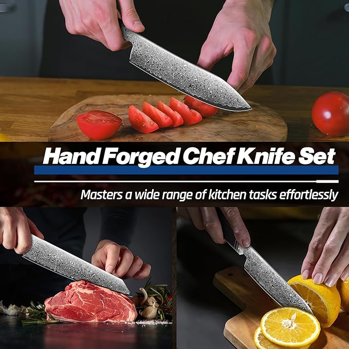 Huusk Damascus Chef Knife Set 3 PCS, Ideal Gifts for Women Men