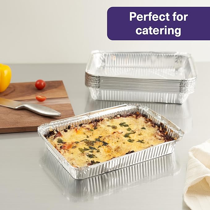 MATANA 25 Pack 8x12 Foil Aluminum Pans Disposable Trays - Ideal for Roasting, Baking, Lasagna, Cakes, Tarts, Bread, Crawfish, Chafer, Party