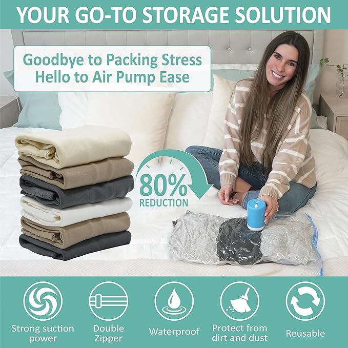 Cozy Essential Travel Vacuum Storage Bags with Rechargeable Cordless USB Pump, Space Saver Bags for Luggage, Suitcase, Carry-On, for Clothes, Blankets, Bedding & Seasonal Storage,8 Combo