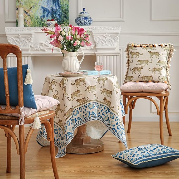 patdrea Vintage Leopard Print Linen Tablecloth,Rectangular,79"x55"-from