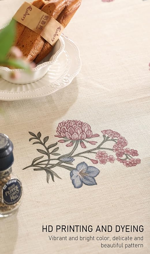 ISAENNE Designer French Linen Rectangular Tablecloth,71"x55"-Helena E