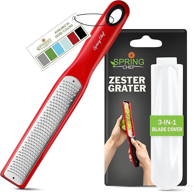 Spring Chef Stainless Steel Lemon Zester - Garlic & Ginger Grater - Red